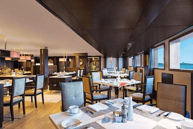 The dining area on the luxury cruiser
